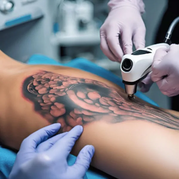 Laser treating a large multi-colour tattoo