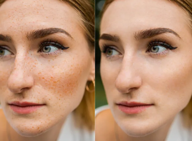 Facial pigmentation visibly reduced after laser treatment